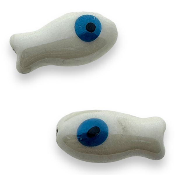 Keramiek kraal vis wit/blauw 19x10mm- per stuk-Kralen-Kraaltjes van Renate