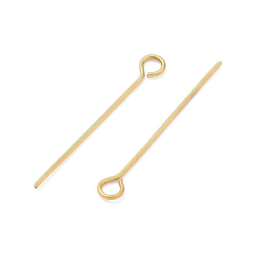 RVS Oogstift Goud 18K 26x0.8mm - per 3 stuks-Onderdelen-Kraaltjes van Renate