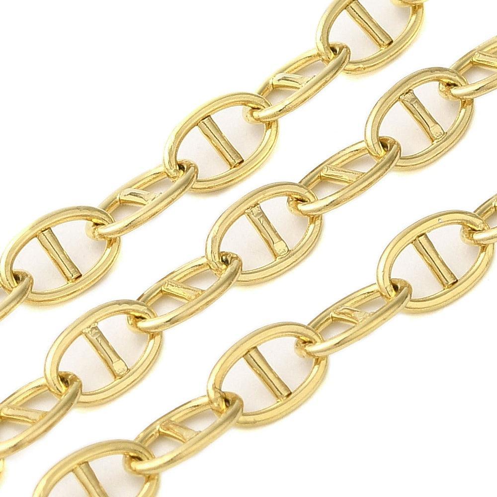 Jasseron Ketting Mariner Premium 18k Rvs Goud 4mm - per 10cm-ketting-Kraaltjes van Renate