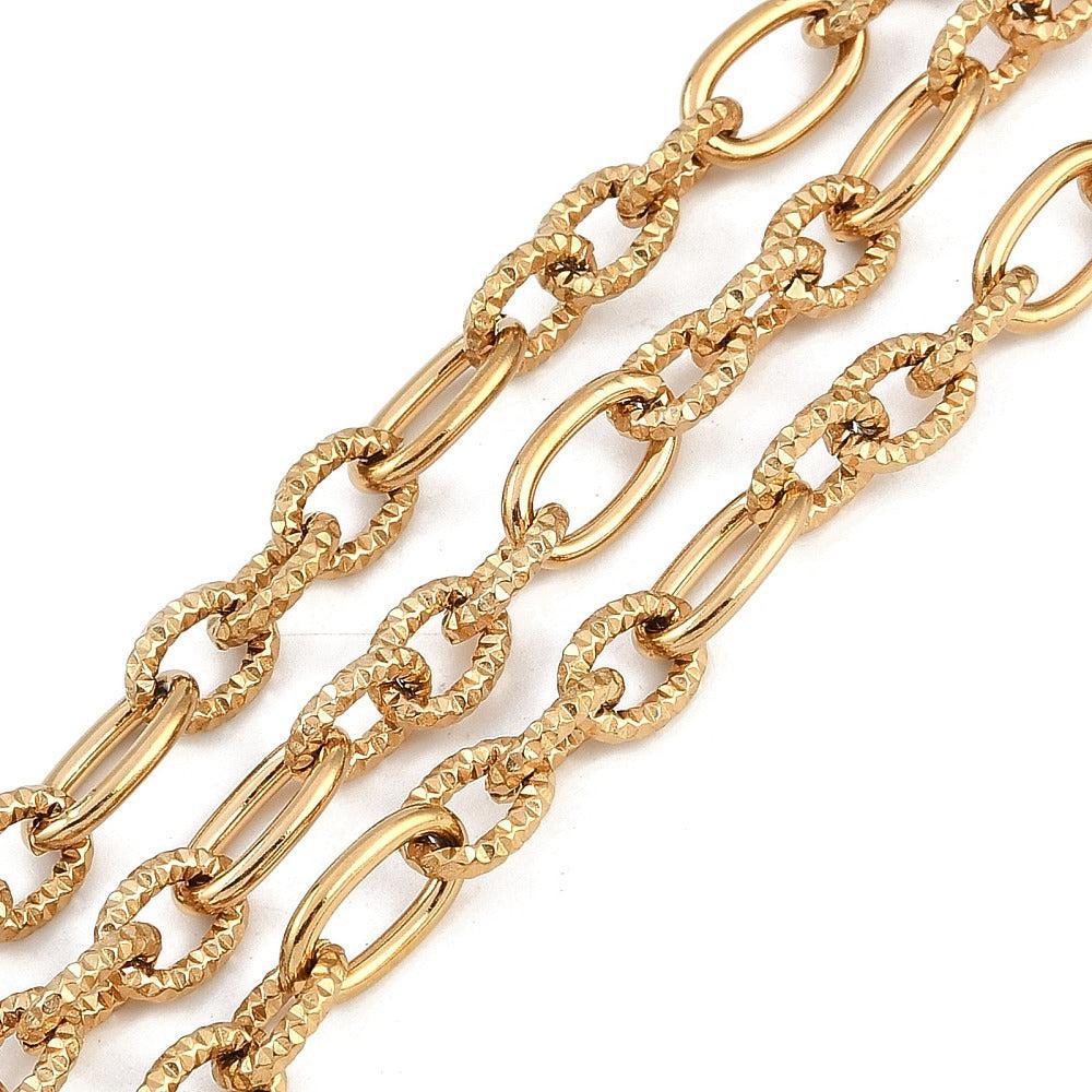 Jasseron Ketting Twist Ovaal Premium Rvs Goud 7mm - per 10cm-ketting-Kraaltjes van Renate