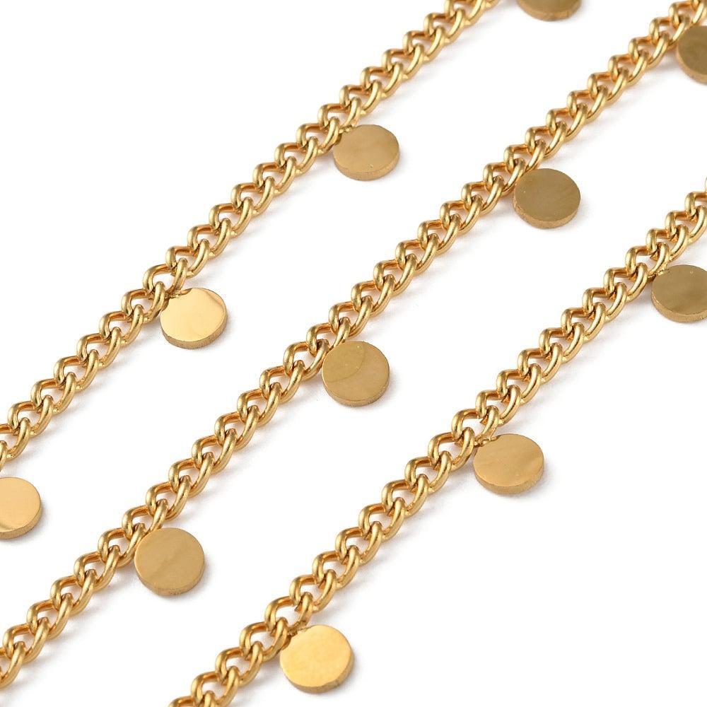 Ketting RVS goud muntjes 4x3mm - prijs per 10cm-ketting-Kraaltjes van Renate