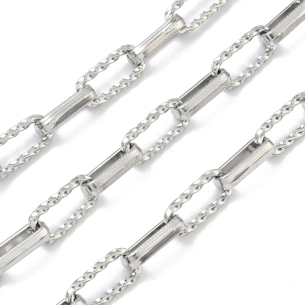 Jasseron Ketting Twist Rechthoek Box Rvs — per 10cm-ketting-Kraaltjes van Renate