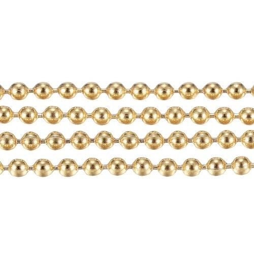 Ketting ballchain 1,5mm RVS goud- per 10cm-ketting-Kraaltjes van Renate