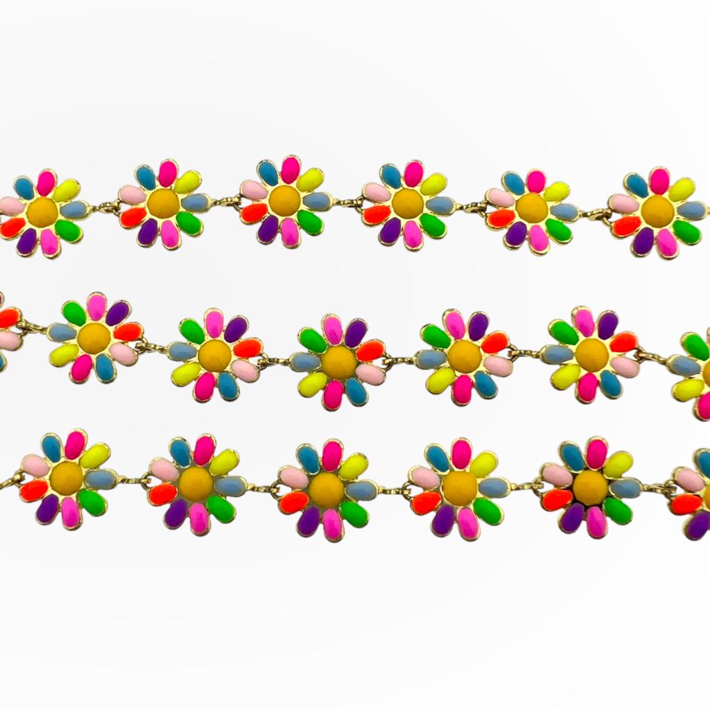 Ketting bloem multicolor long-lasting plated 14x10mm - prijs per 10cm-ketting-Kraaltjes van Renate