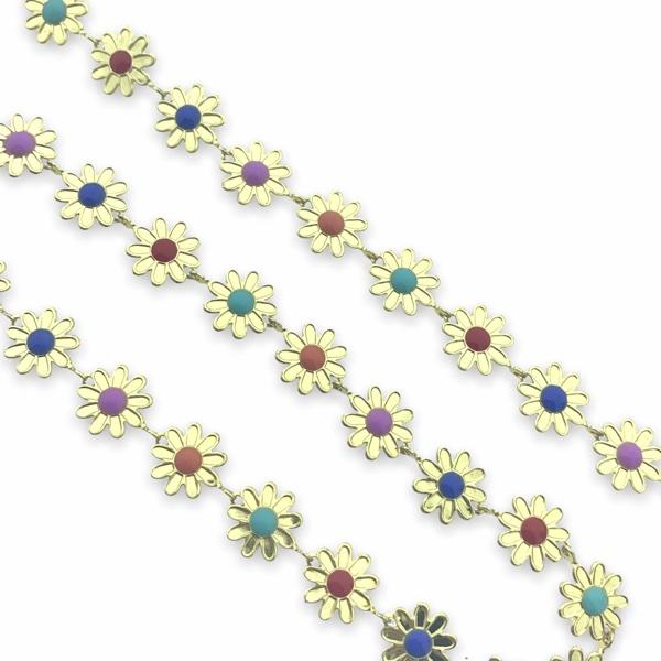 Ketting bloemen multicolor long-lasting plated 14x10mm - prijs per 10cm-Kraaltjes van Renate