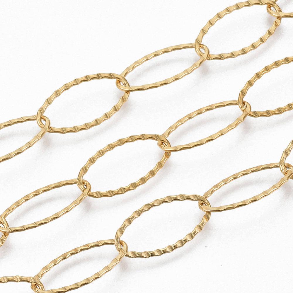 Ketting cable RVS goud 21x10x1mm- per 10 cm-ketting-Kraaltjes van Renate