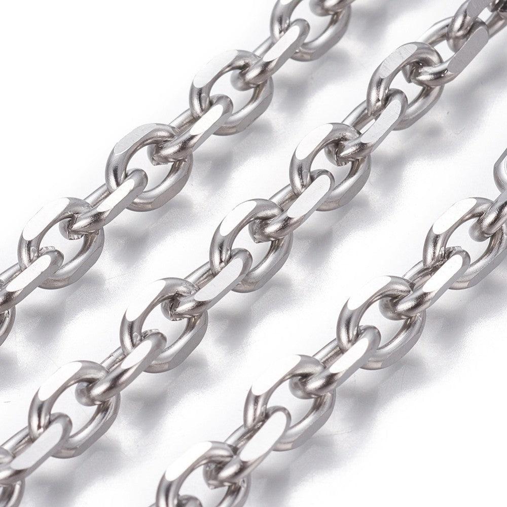 Ketting diamond cut RVS zilver 9x6,5x2mm- per 10 cm-ketting-Kraaltjes van Renate
