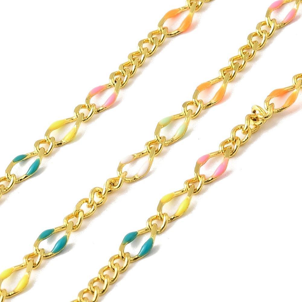 Ketting figaro Multicolor Goud 18Kr 3mm - prijs per 10cm-ketting-Kraaltjes van Renate