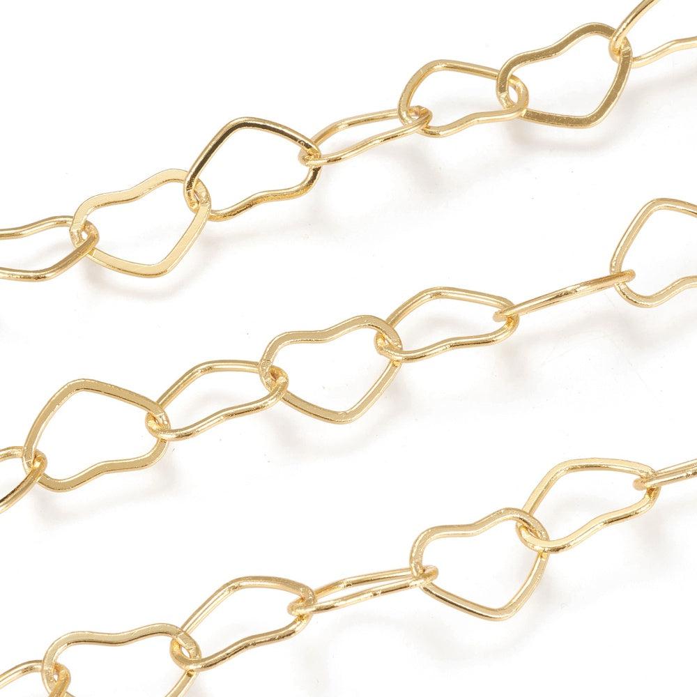 Ketting grote harten gold plated 11x15mm - prijs per 10cm-ketting-Kraaltjes van Renate