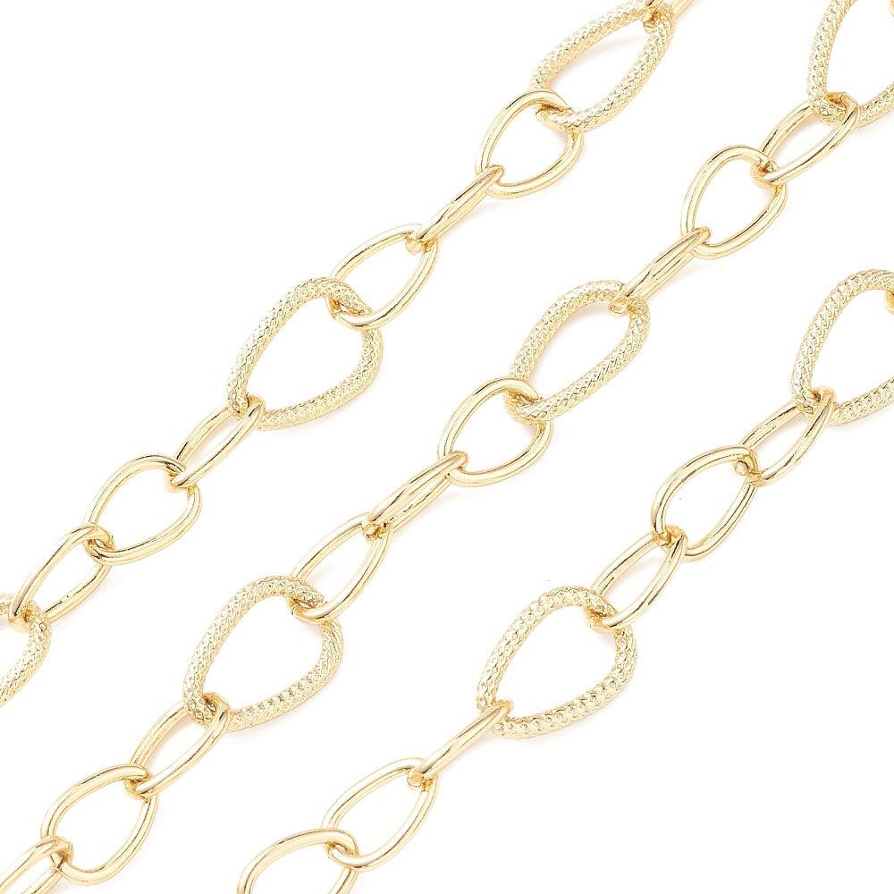 Ketting grote schakel druppels RVS goud 15x10mm - prijs per 10cm-ketting-Kraaltjes van Renate