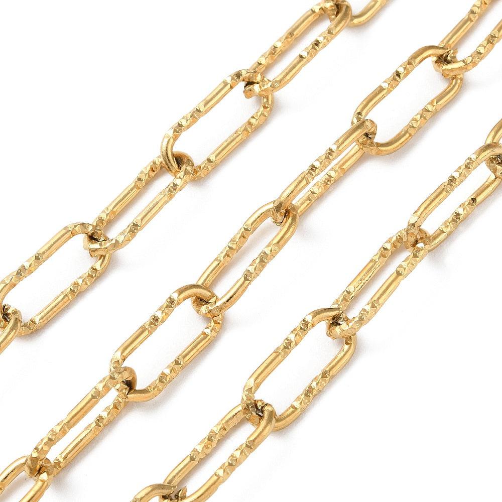 Ketting grote schakel rechthoek RVS goud 17x7mm - prijs per 10cm-ketting-Kraaltjes van Renate