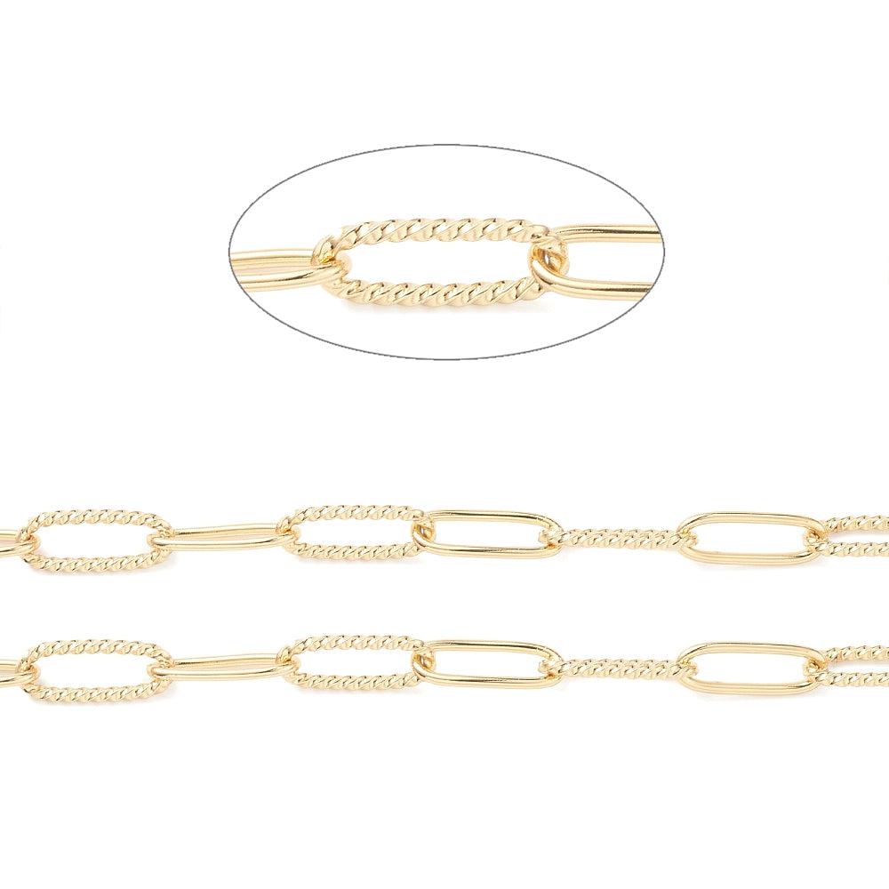 Ketting grote schakel rechthoek relief 18K goud 13x5mm - prijs per 10cm-ketting-Kraaltjes van Renate