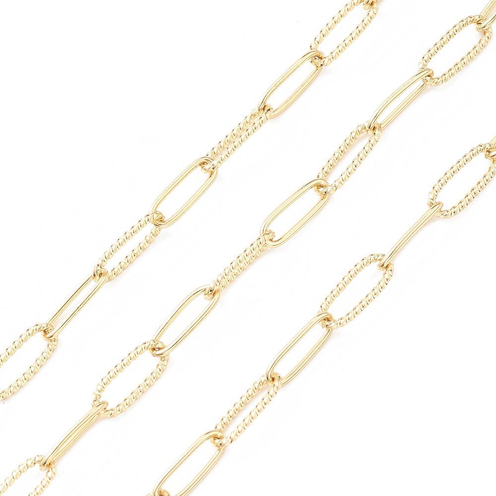 Ketting grote schakel rechthoek relief 18K goud 13x5mm - prijs per 10cm-ketting-Kraaltjes van Renate
