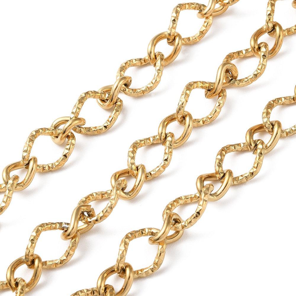Ketting grote schakel twist ovaal RVS goud 13x10mm - prijs per 10cm-ketting-Kraaltjes van Renate