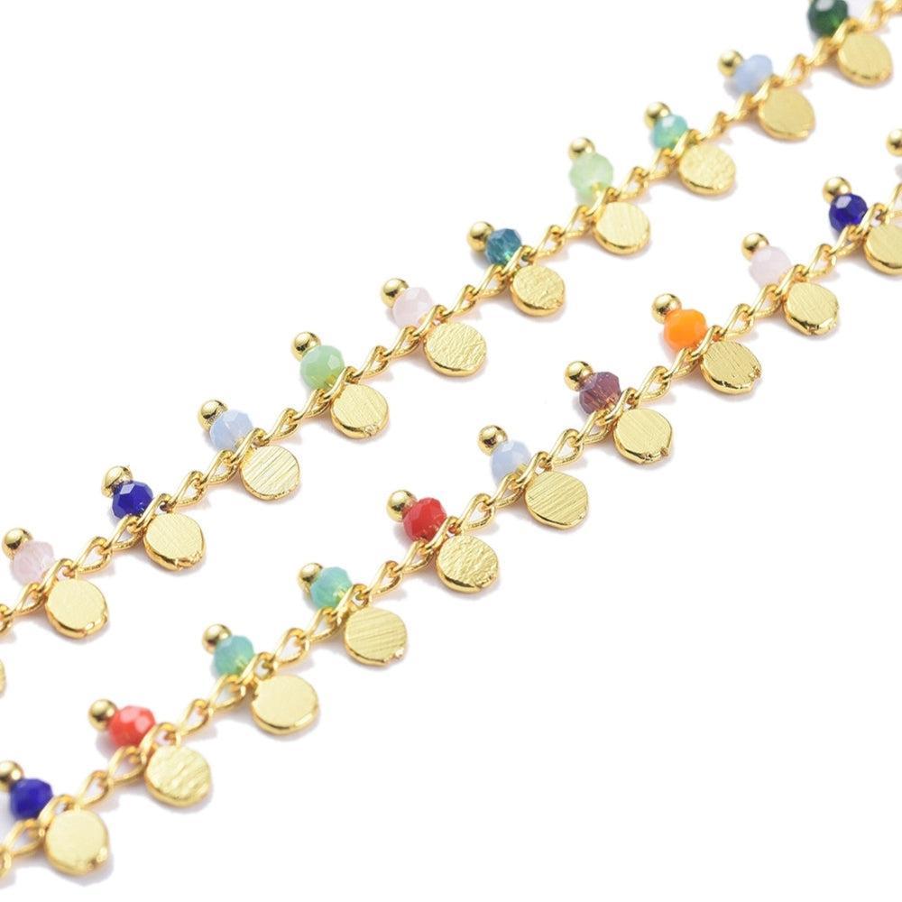 Ketting kraaltjes multicolor / goud 7x3mm - prijs per 18cm-ketting-Kraaltjes van Renate