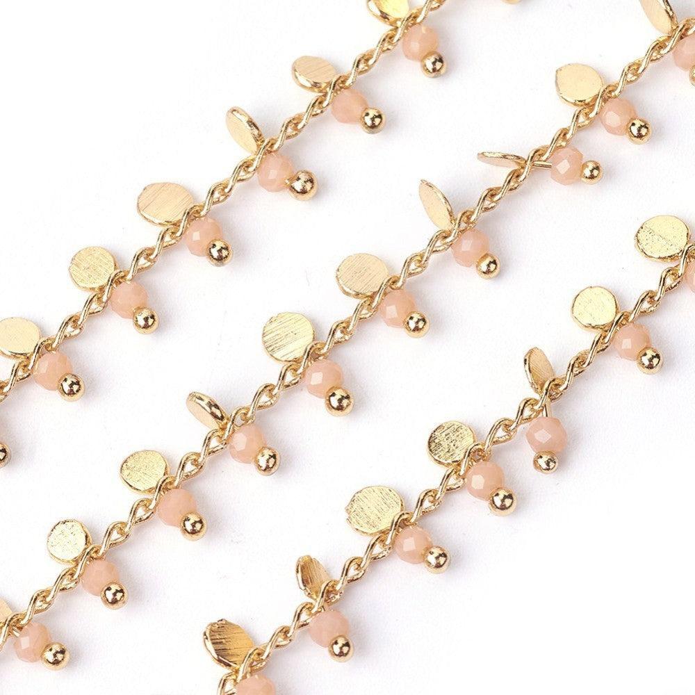 Ketting kraaltjes roze / goud 7x3mm - prijs per 18cm-ketting-Kraaltjes van Renate