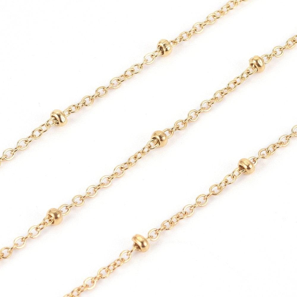 Ketting met bolletjes RVS 18Kr Gold Plated 1,6x1mm - prijs per 10cm-ketting-Kraaltjes van Renate