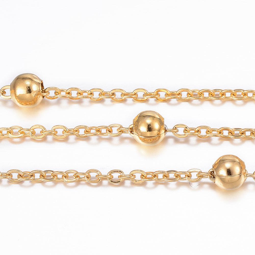 Ketting met bolletjes RVS goud 2x1,5mm - prijs per 10cm-ketting-Kraaltjes van Renate