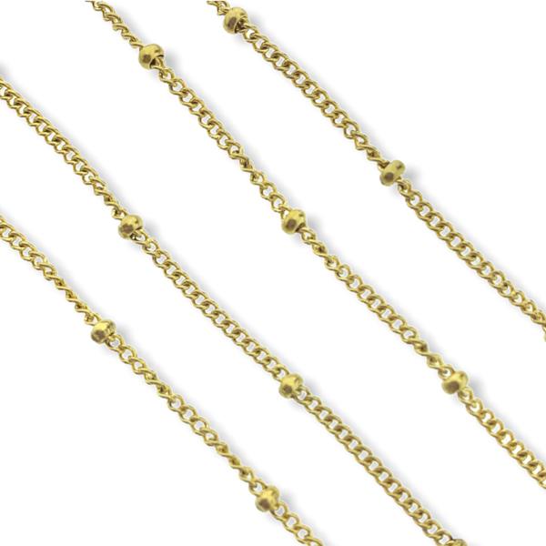 Ketting met bolletjes RVS goud 2x1mm - prijs per 10cm-Kraaltjes van Renate