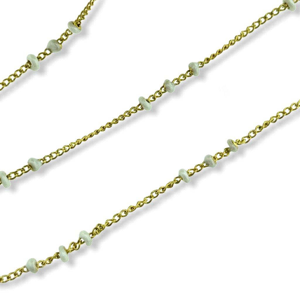 Ketting met bolletjes wit RVS goud 1,5x1mm - prijs per 10cm-Kraaltjes van Renate
