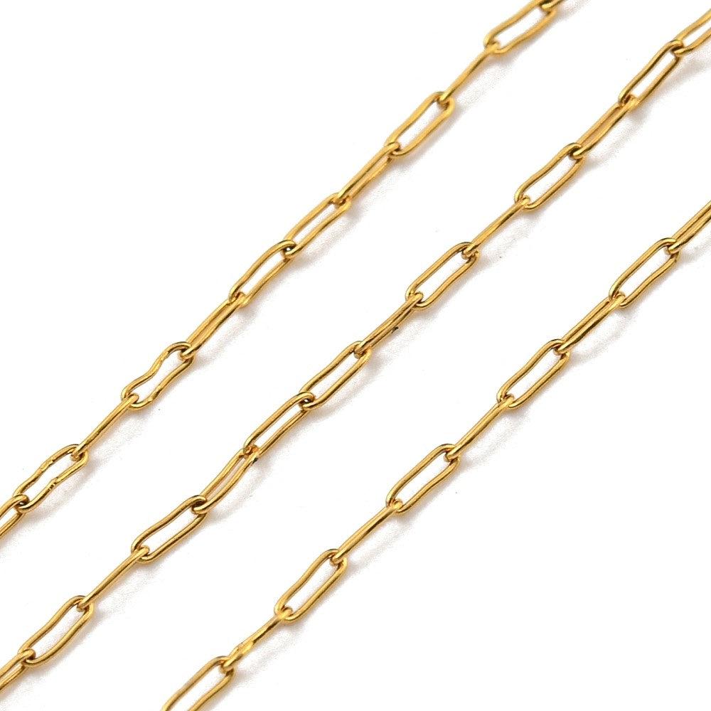 Ketting mini RVS goud 0,8x2,7mm - prijs per 10cm-ketting-Kraaltjes van Renate