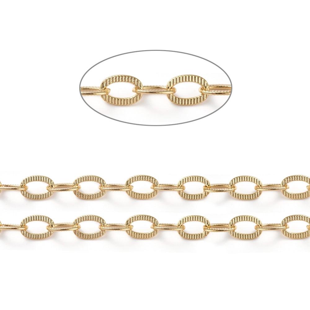 Ketting ovale schakels textuur 18K gold 8x6mm - prijs per 10cm-ketting-Kraaltjes van Renate
