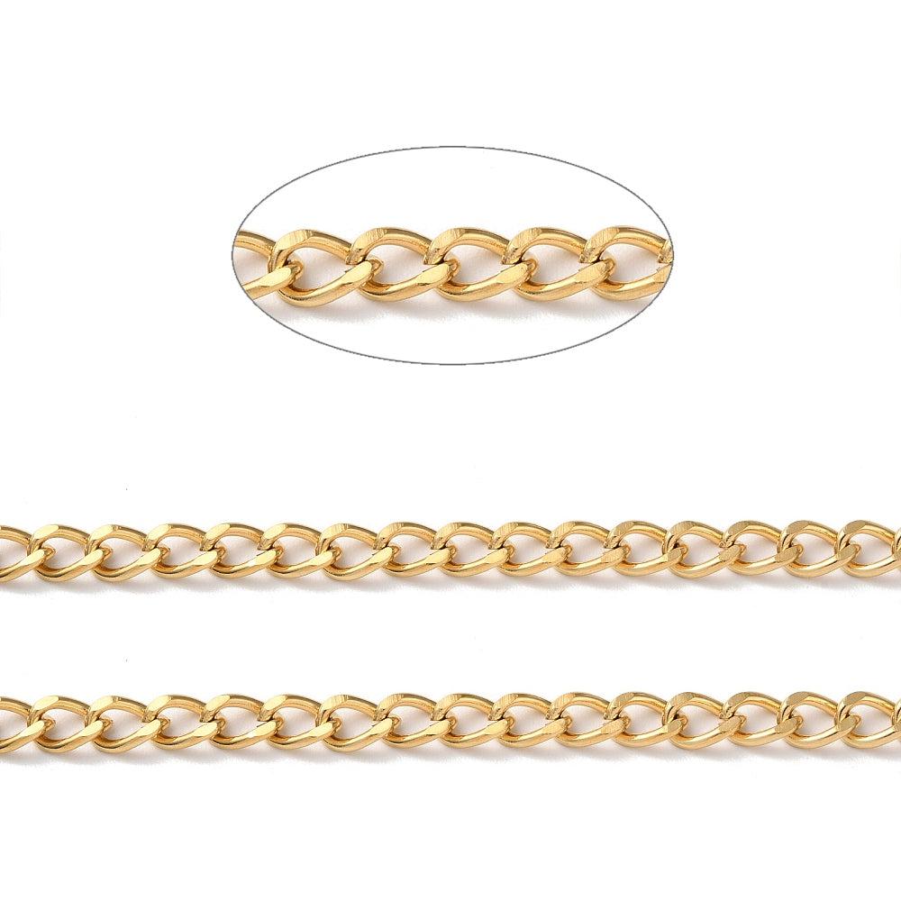 Ketting platte schakel RVS goud 7x5mm - prijs per 10cm-ketting-Kraaltjes van Renate