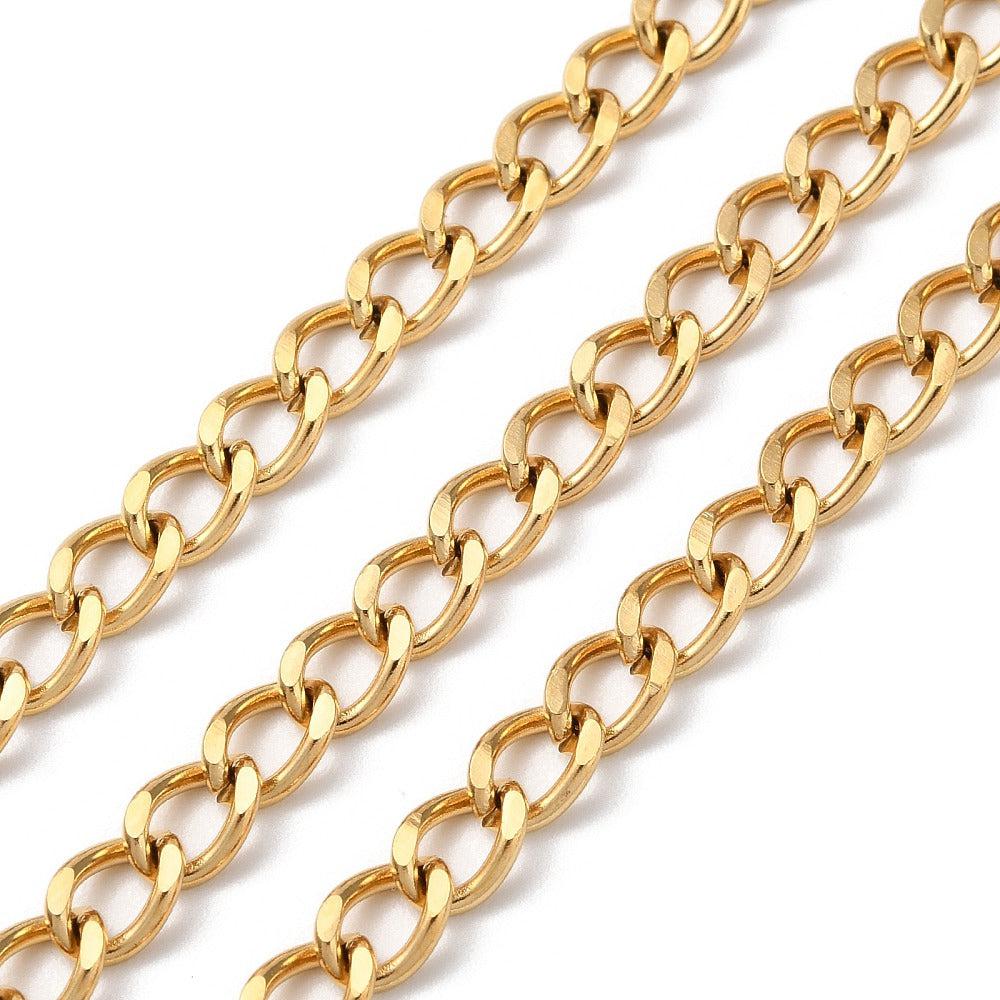 Ketting platte schakel RVS goud 7x5mm - prijs per 10cm-ketting-Kraaltjes van Renate