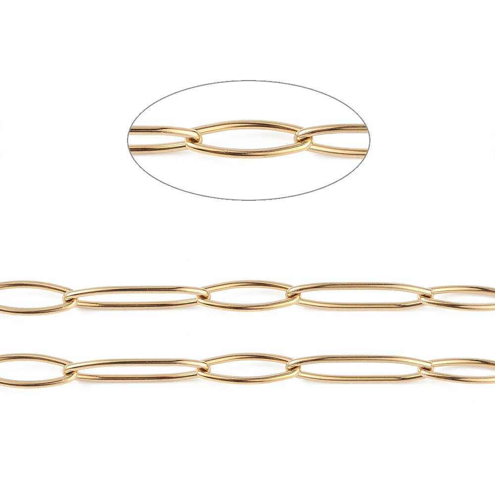 Ketting schakel ovaal RVS goud 14x5mm - prijs per 10cm-ketting-Kraaltjes van Renate