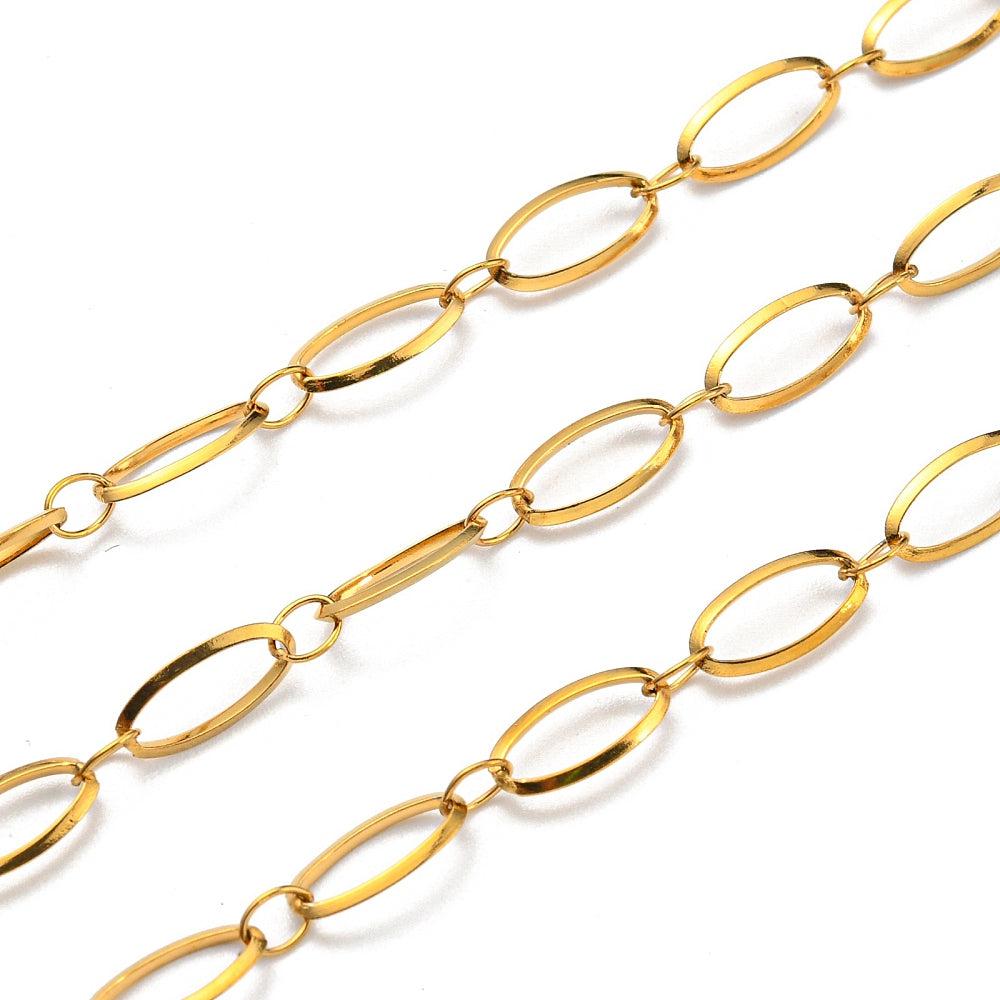 Ketting schakel ovaal link RVS goud 9x5mm - prijs per 10cm-ketting-Kraaltjes van Renate