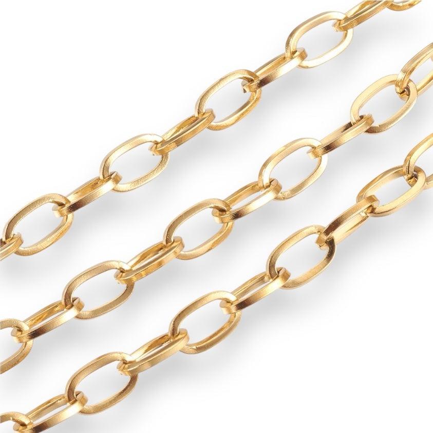 Ketting schakel plat ovaal RVS goud 7x4mm - prijs per 10cm-ketting-Kraaltjes van Renate