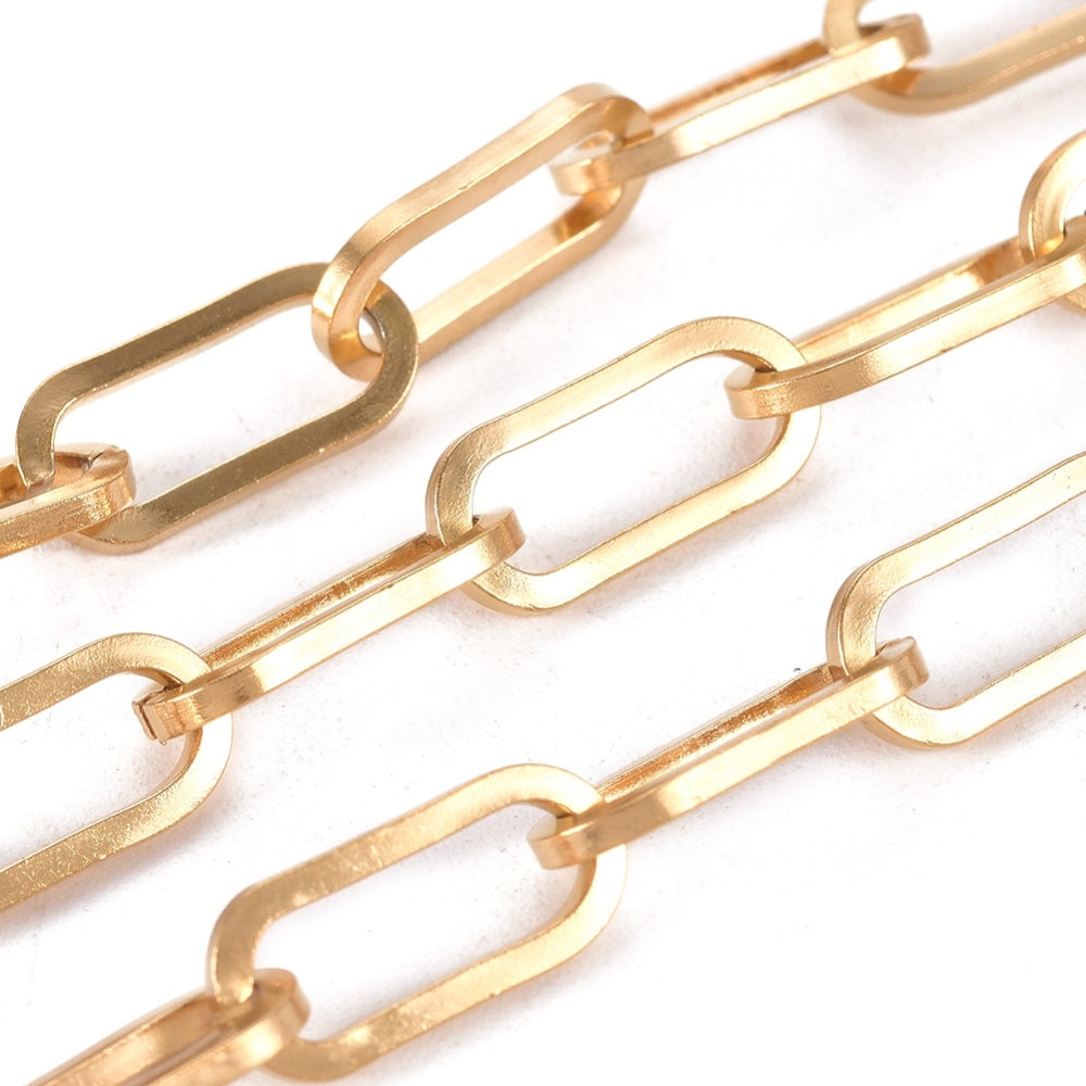 Ketting schakel rechthoek RVS goud 14x6mm - prijs per 10cm-ketting-Kraaltjes van Renate