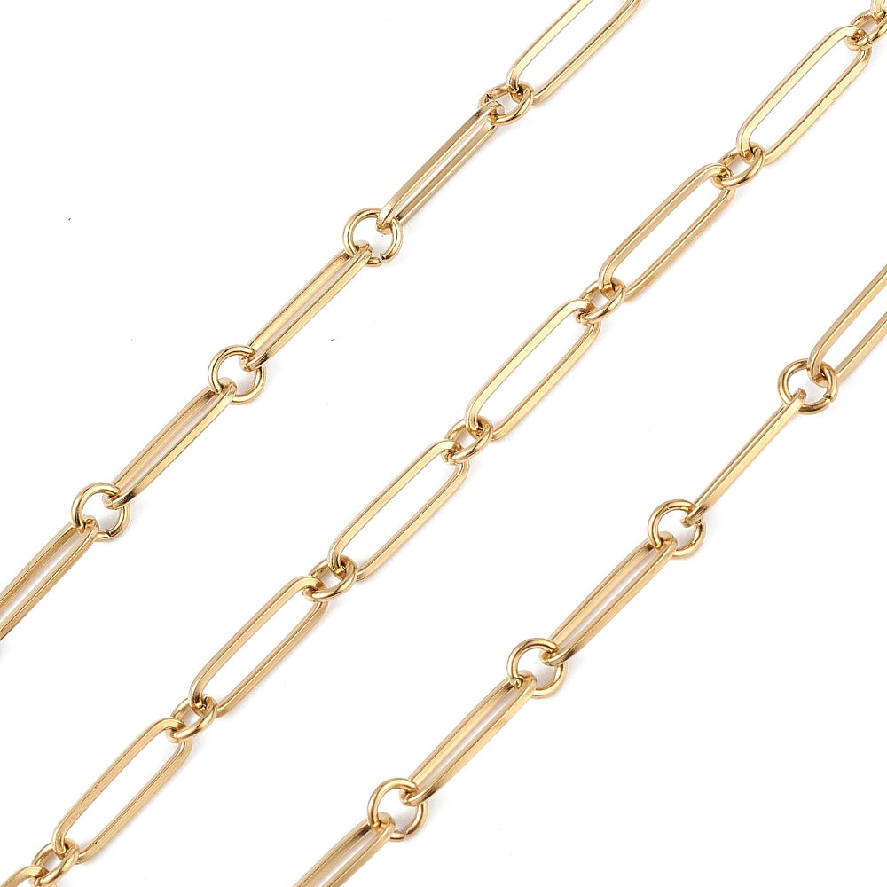 Ketting schakel rechthoek RVS goud 15x5mm - prijs per 10cm-ketting-Kraaltjes van Renate