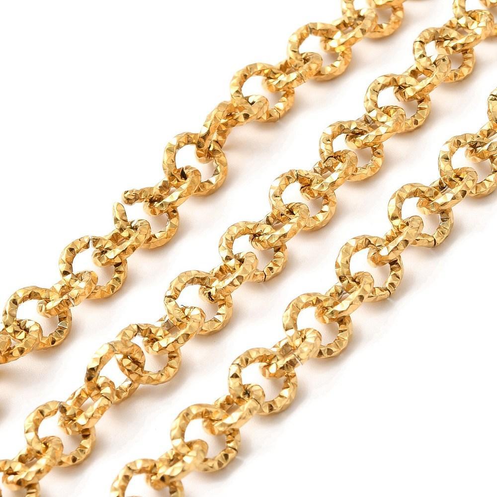 Jasseron Ketting Textured Premium Rvs Goud 6mm - per 10cm-ketting-Kraaltjes van Renate
