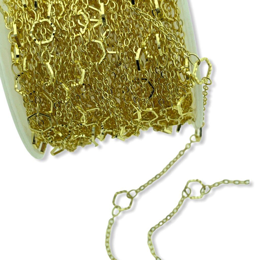 Ketting schakels zeshoek gold plated 2x1,5mm - prijs per 10cm-Kraaltjes van Renate