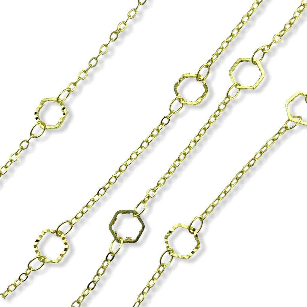 Ketting schakels zeshoek gold plated 2x1,5mm - prijs per 10cm-Kraaltjes van Renate