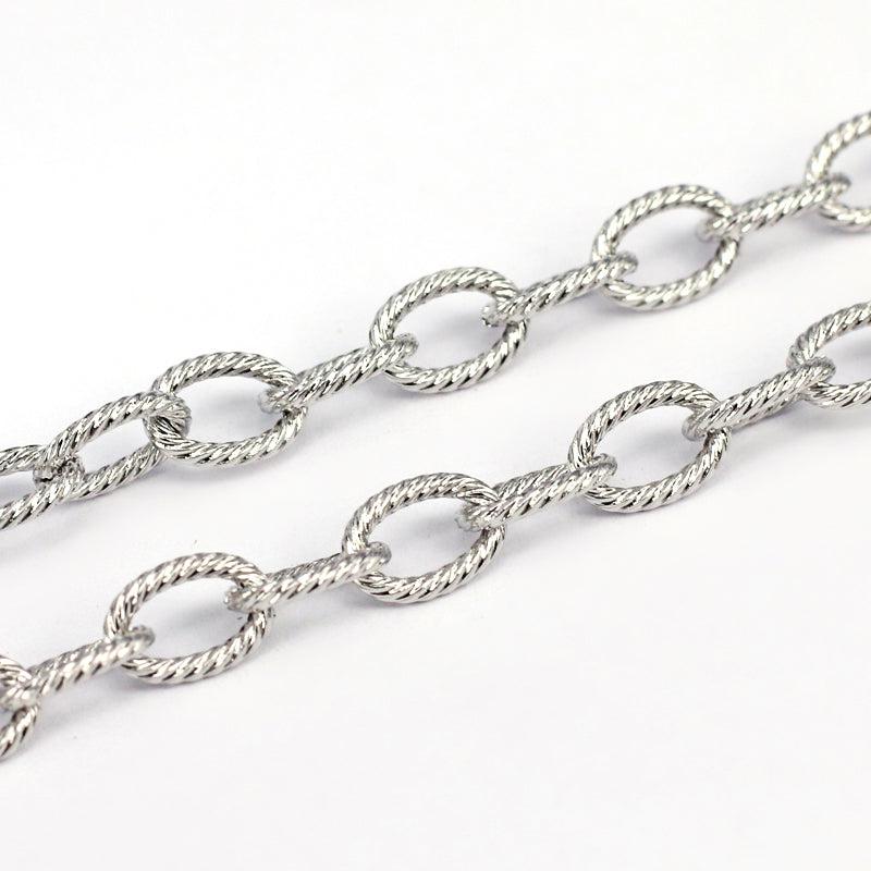 Ketting textured cable RVS zilver 9x6x1,4mm- per 10 cm-ketting-Kraaltjes van Renate