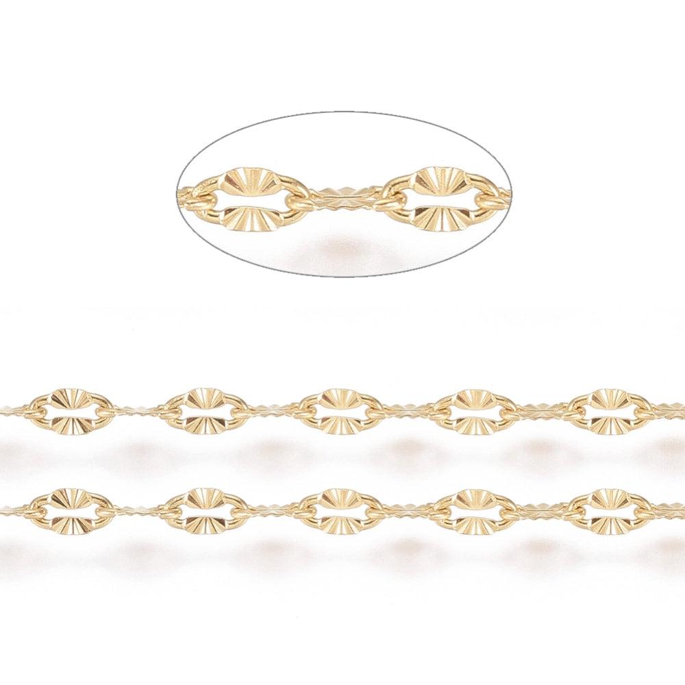 Ketting textuur rond RVS goud 4x2mm - prijs per 10cm-ketting-Kraaltjes van Renate