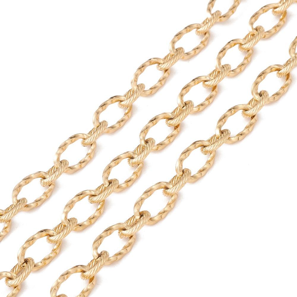 Ketting twist ovaal RVS goud 7x11.5x1.5mm- per 10 cm-ketting-Kraaltjes van Renate