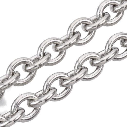 Ketting unwelded oval RVS zilver 12x10x2,5mm- per 10 cm-ketting-Kraaltjes van Renate