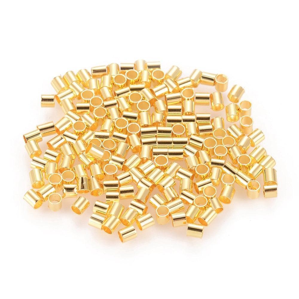 Knijpkralen tube goud 2mm- per 1,5 gram-Onderdelen-Kraaltjes van Renate