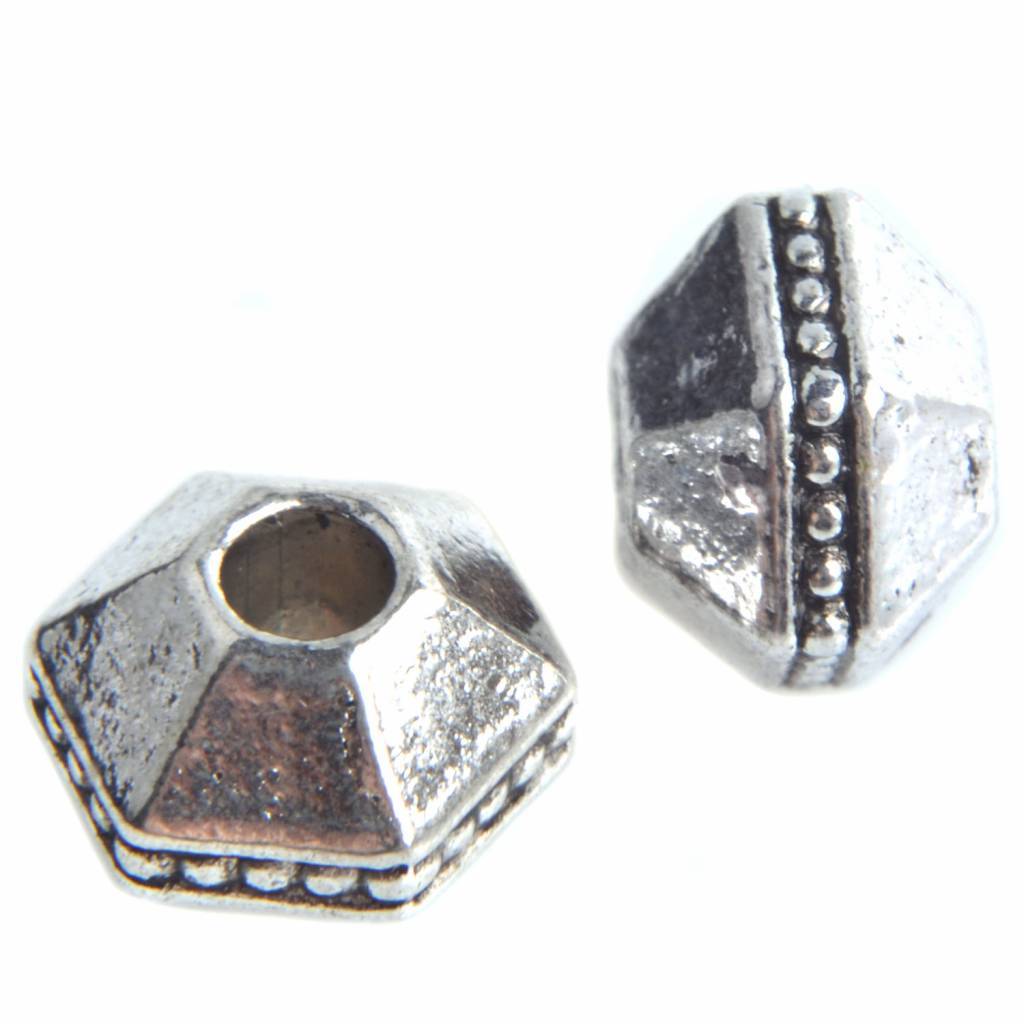 Kraal 6-hoek met dots Ø3mm Zilver 7x10mm - 6 stuks-Kraaltjes van Renate