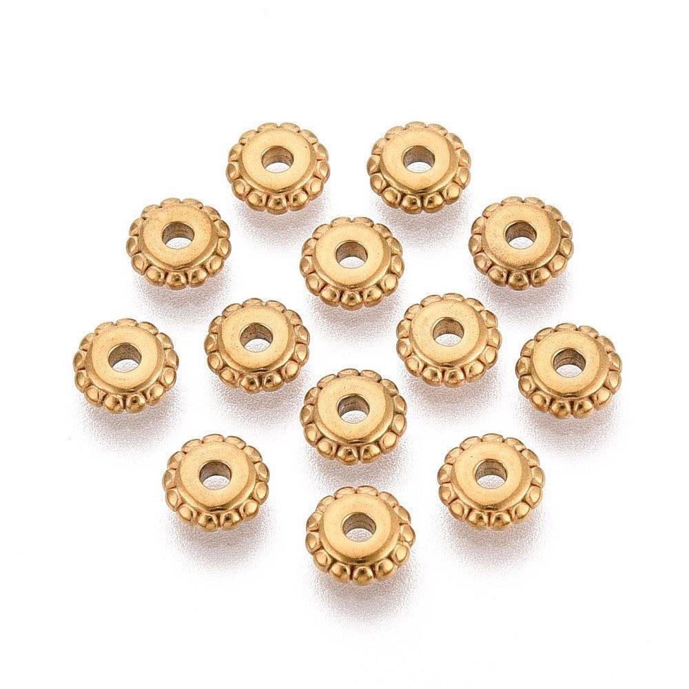 Kraal Bali spacer disc RVS Goud 6x2mm - per stuk-Kralen-Kraaltjes van Renate