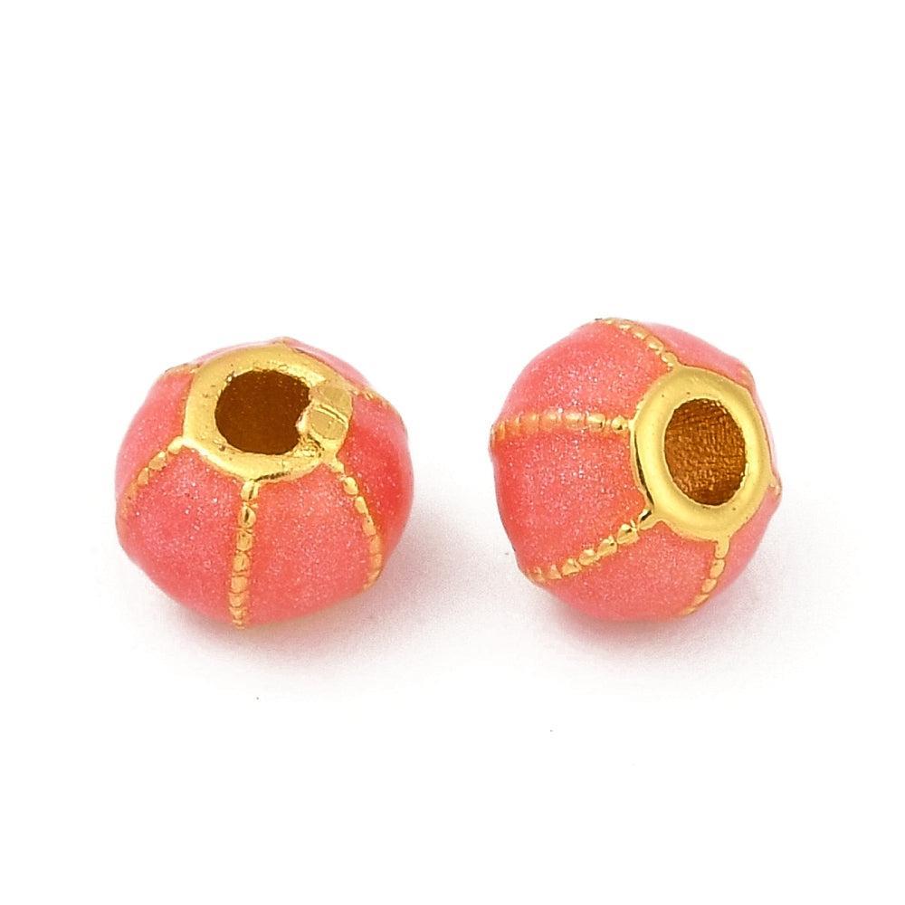 Kraal Brass Goud emaille 6mm roze- per stuk-bedels-Kraaltjes van Renate