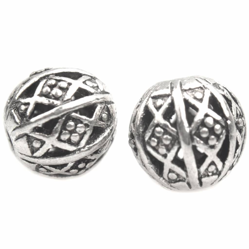 Kraal Ø1,5mm hollow diamond & dots Zilver 9x8mm-Kraaltjes van Renate