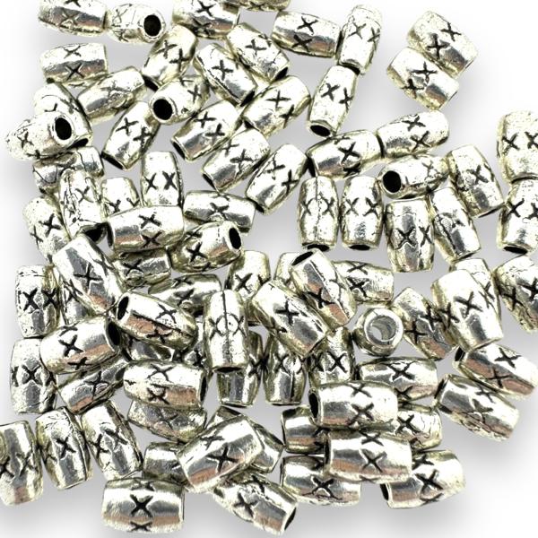 Kraal Ovaal met kruisjes zilver 6x3mm - 10 stuks-Kralen-Kraaltjes van Renate