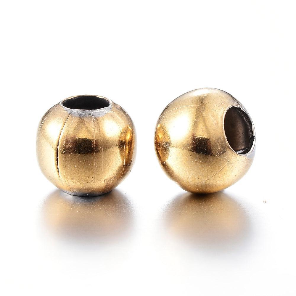 Kraal RVS 18K goud 8mm- per 5 stuks-Kralen-Kraaltjes van Renate