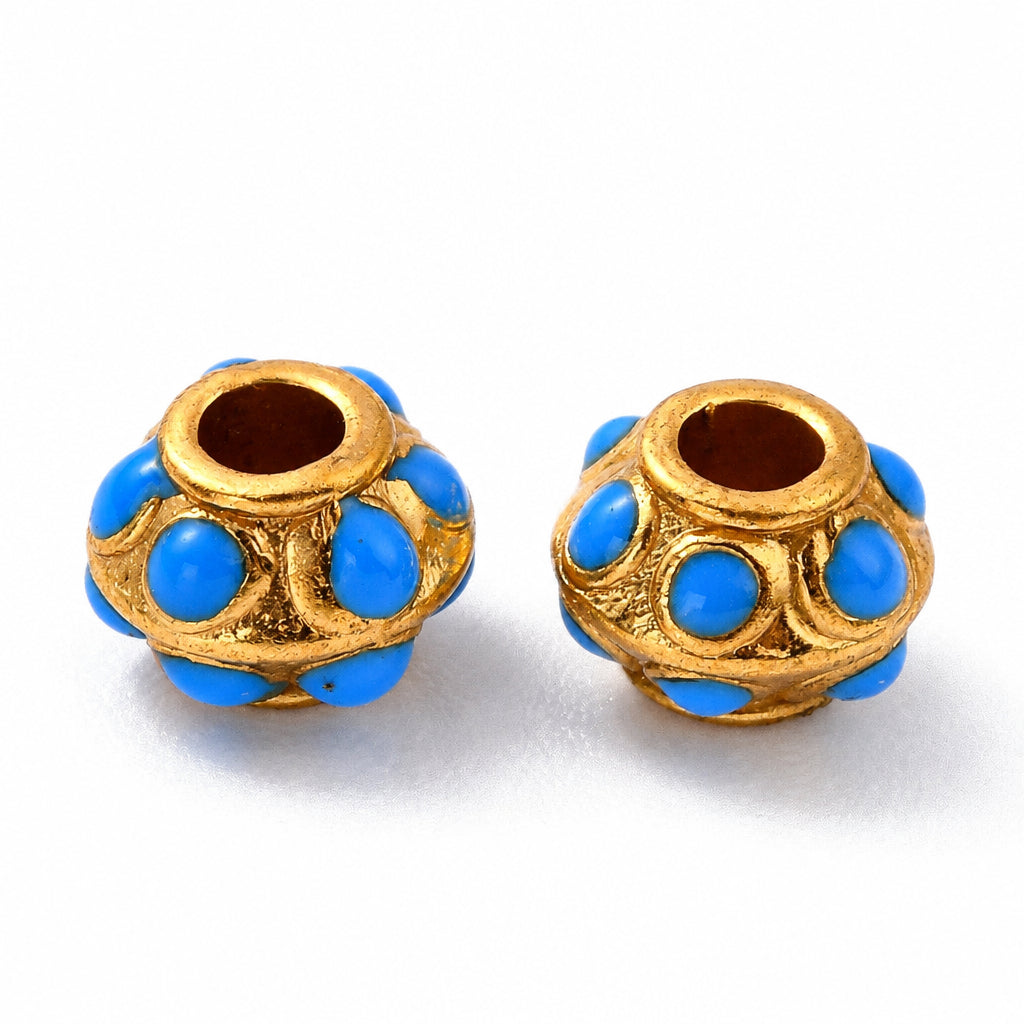 Kraal Rond Emaille Goud / Blauw / Rood 10mm - per stuk-bedels-Kraaltjes van Renate