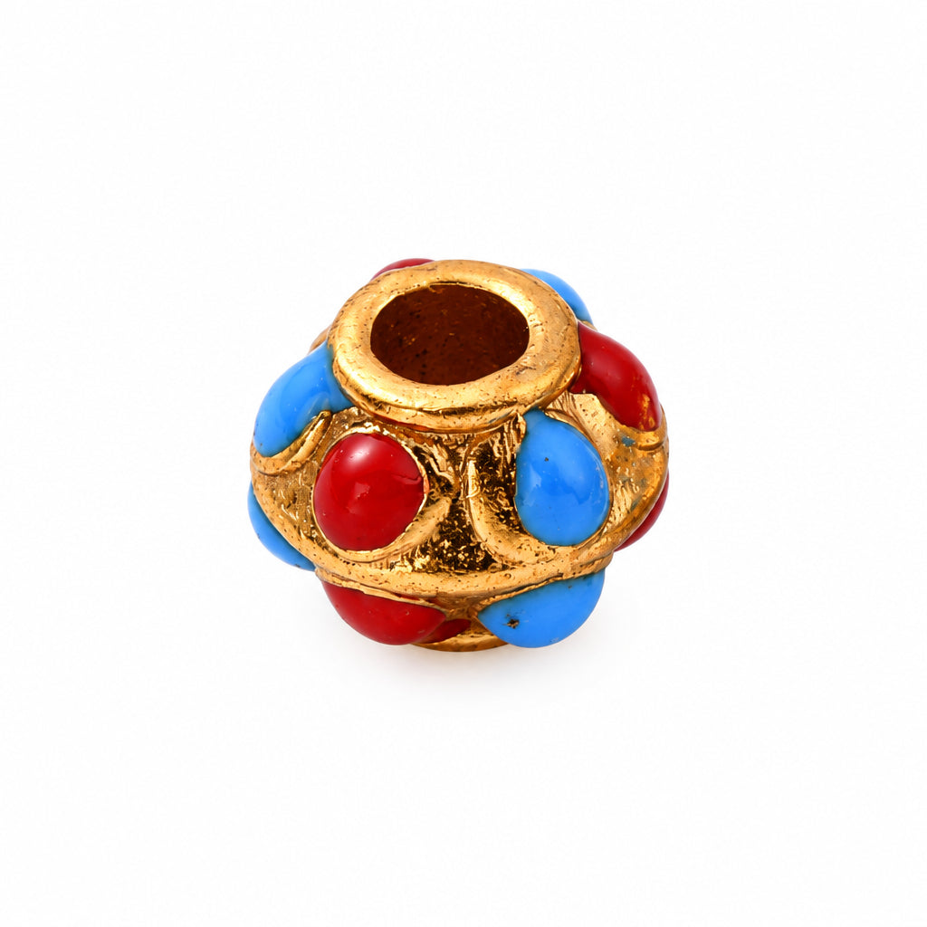 Kraal Rond Emaille Goud / Blauw / Rood 10mm - per stuk-Kralen-Kraaltjes van Renate