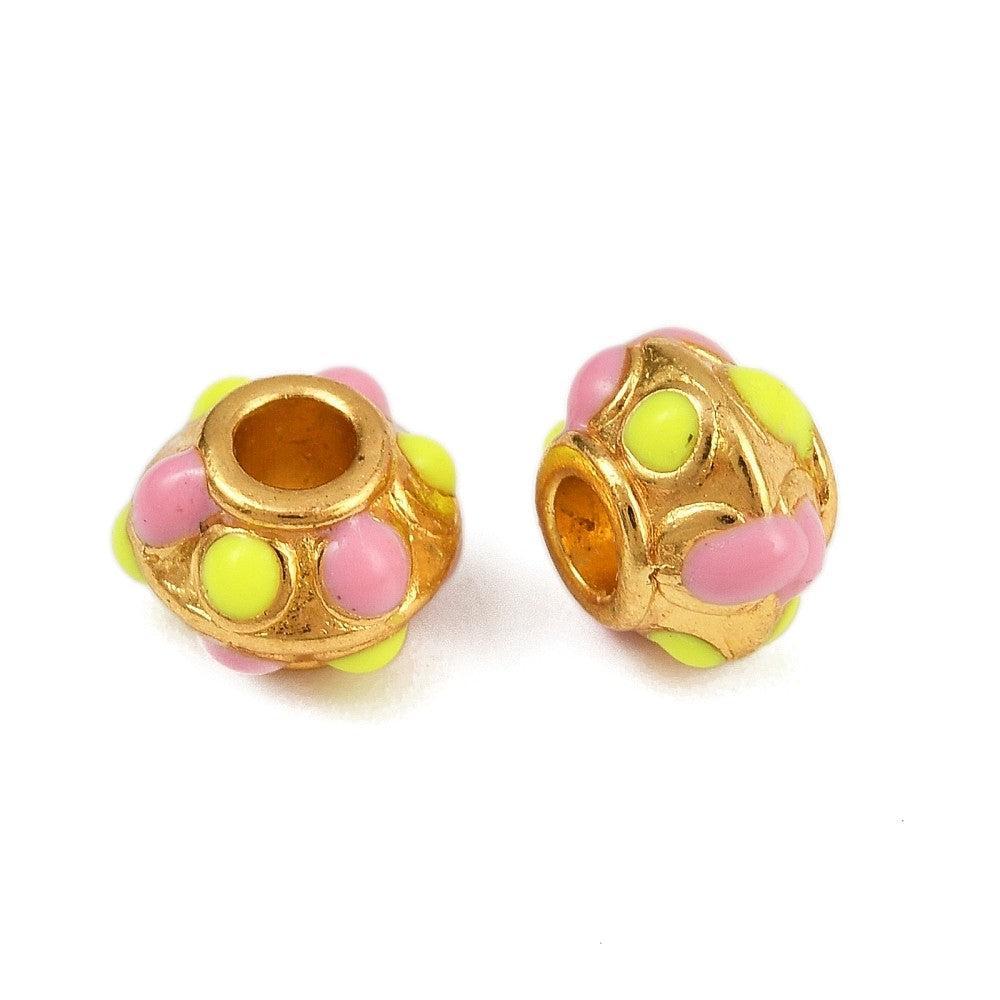Kraal Rond Emaille Goud / Geel / Roze 10mm - per stuk-bedels-Kraaltjes van Renate